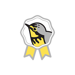 A cute graphic showing the face of a Canada Warbler on a prize medal